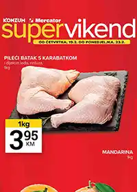 Konzum i Mercator vikend akcija – sniženja do 23. februara 2026. Konzum i Mercator vikend akcija sniženja na prehranu i kućne potrepštine do 23. februara 2026.