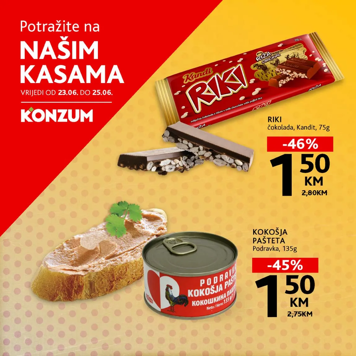 KONZUM Akcija Sniženja na kasama do 25.06.2025. Sniženja do -46%!