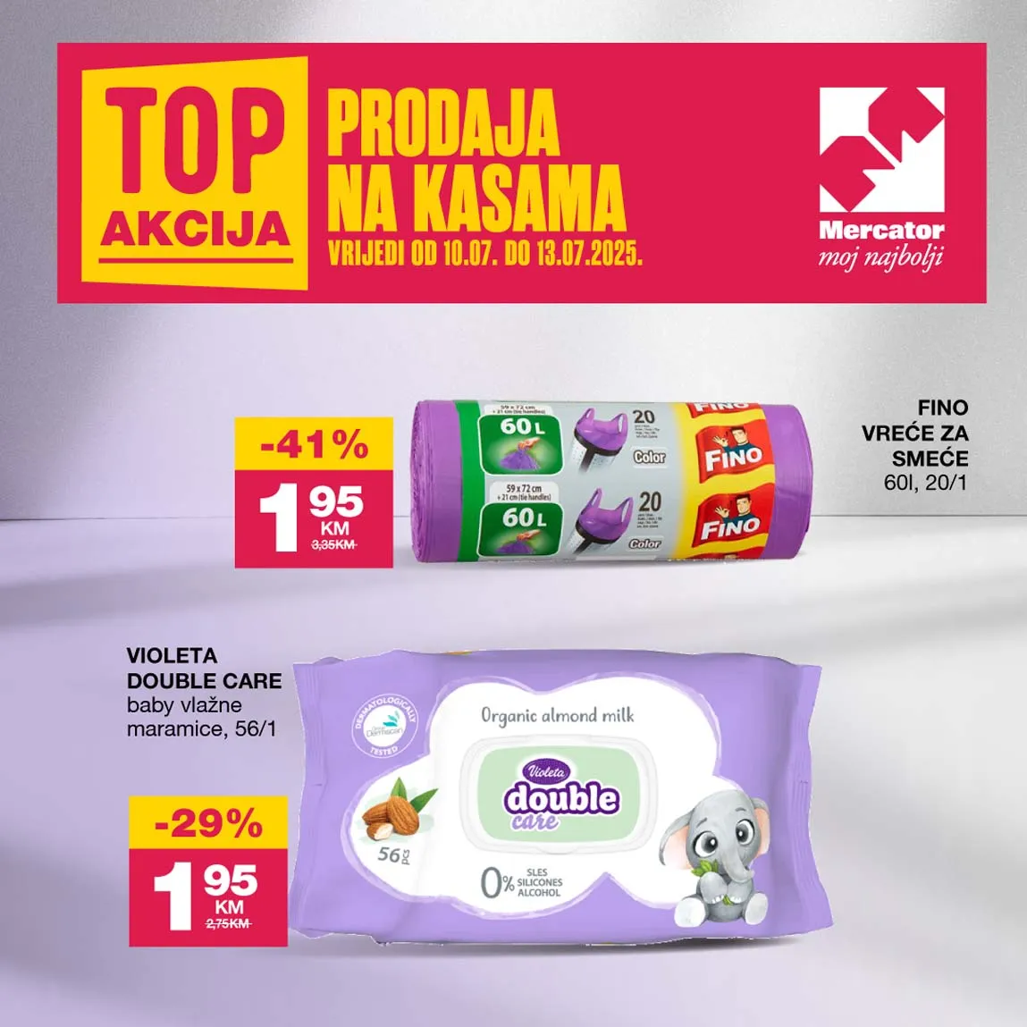 KONZUM i MERCATOR Akcija Top prodaja na kasama sniženja do 13.07.2025