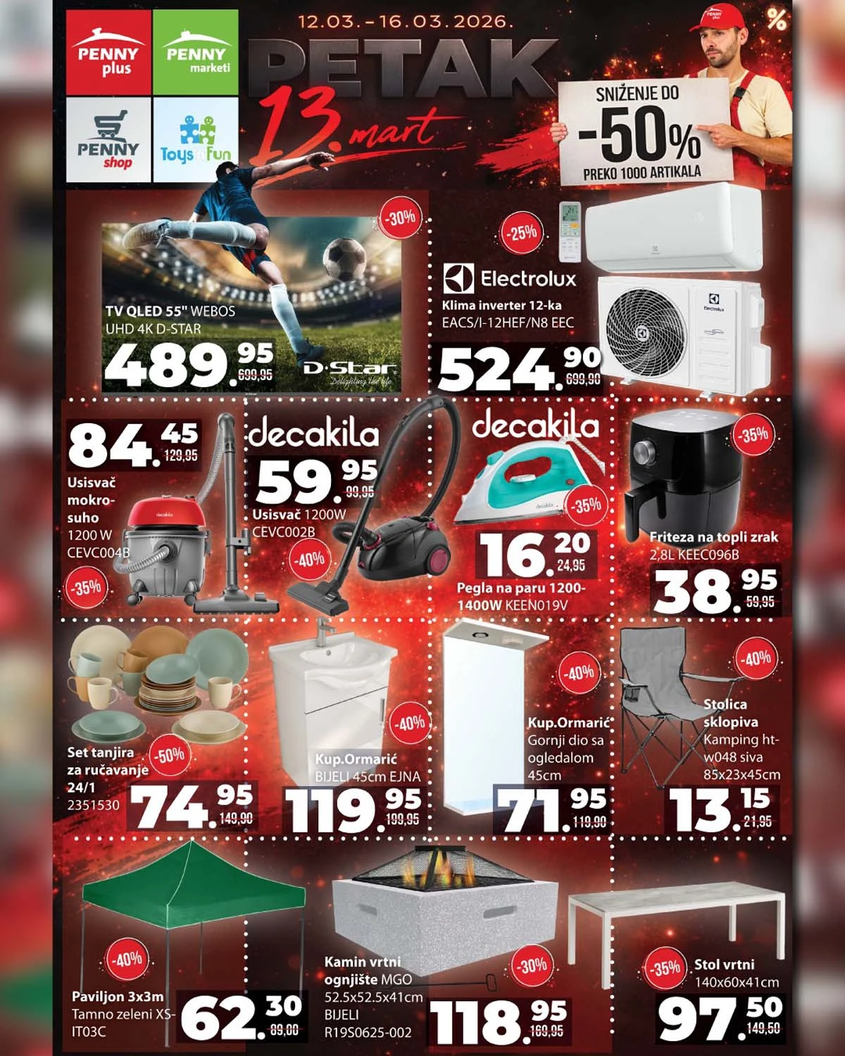 Penny RAU Bau centar Petak 13 akcija Bosna i Hercegovina sniženja do 50 posto na preko 1000 artikala do 16 marta 2026 prva strana