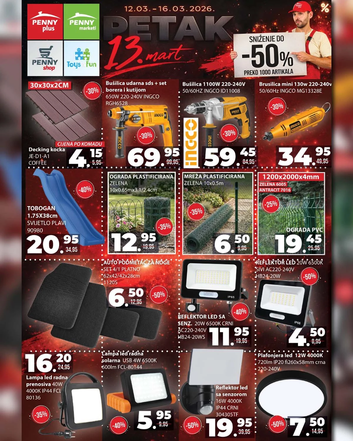 Penny RAU Bau centar Petak 13 akcija Bosna i Hercegovina sniženja do 50 posto na preko 1000 artikala do 16 marta 2026 prva strana