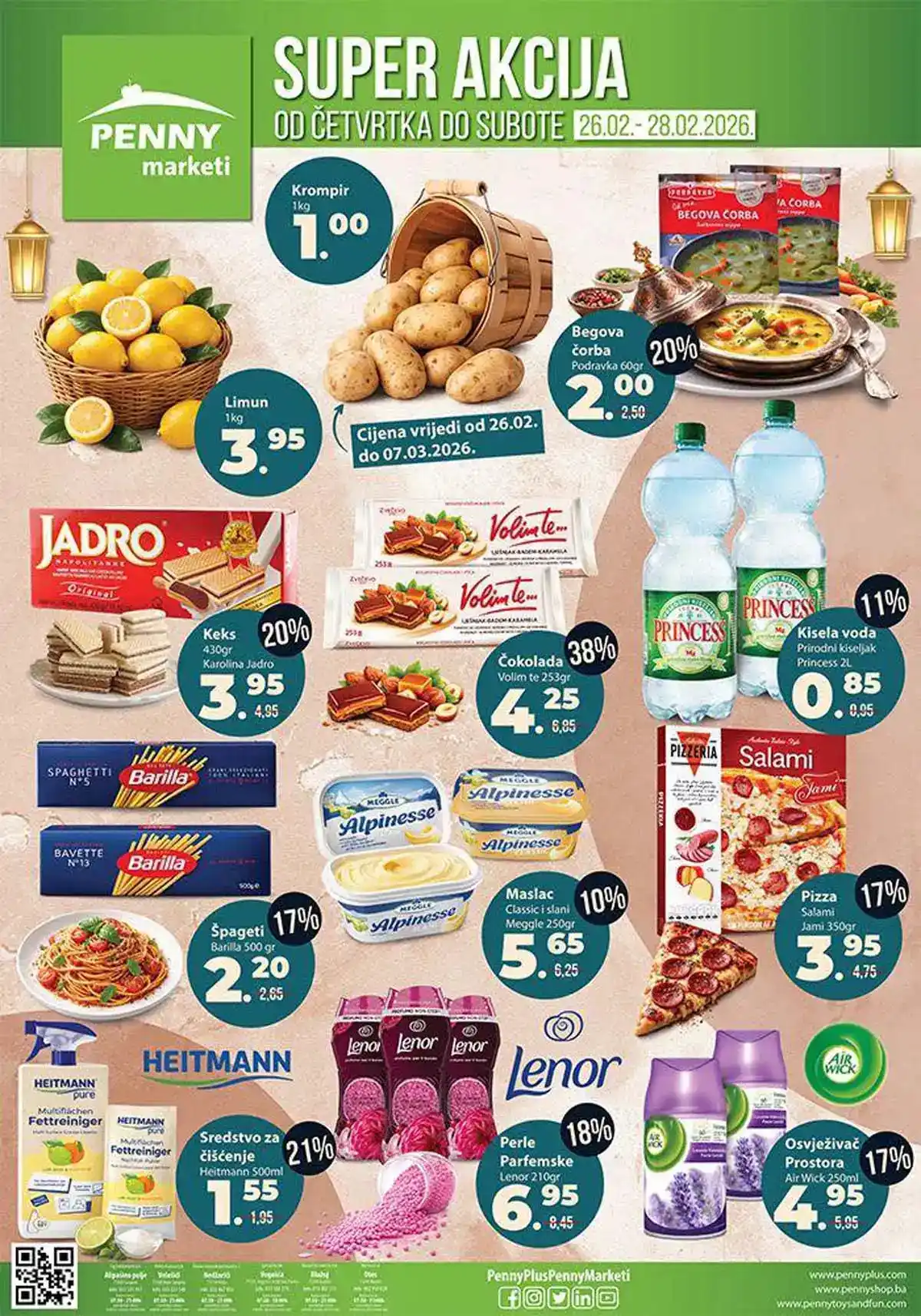 Penny market vikend akcija Bosna i Hercegovina velika sniženja prehrane i kućnih potrepština do 28. februara 2026 prva strana