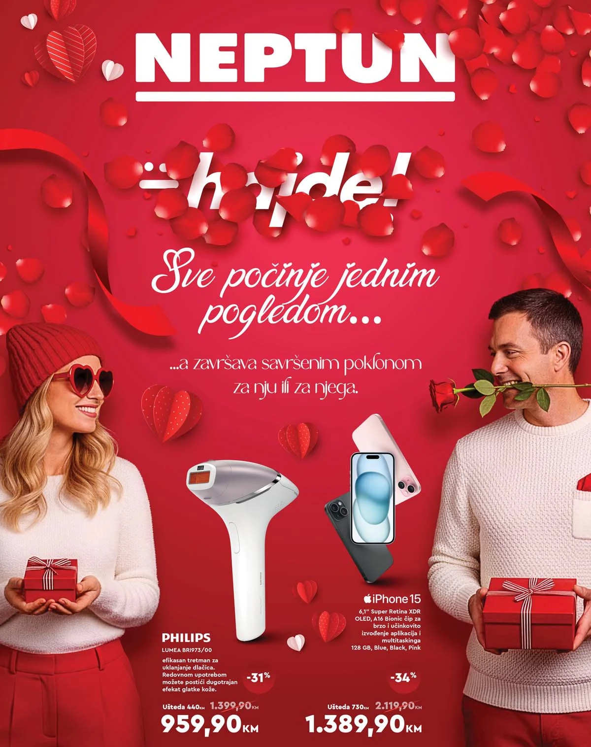 Neptun Valentinovo akcija katalog strana 1 – pokloni i tehnika sniženja BiH do 15. februara 2026