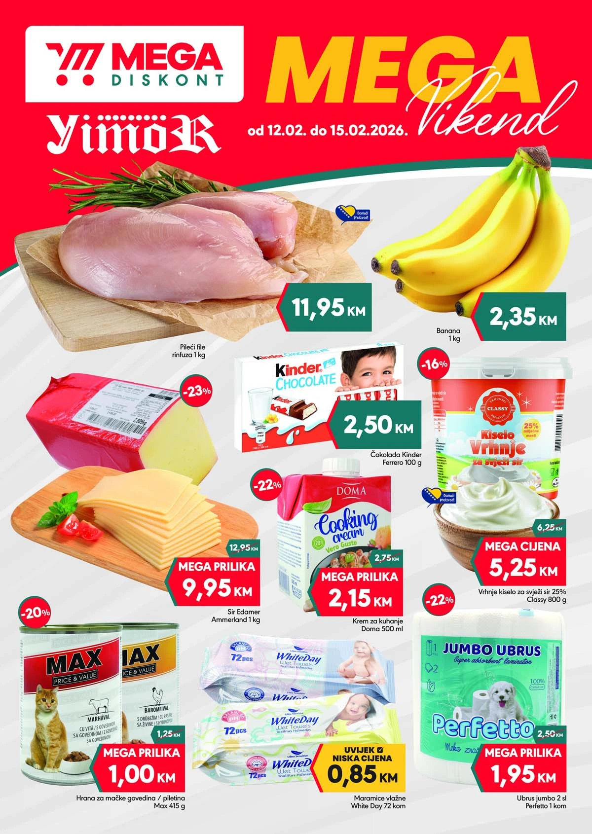 Yimor i Mega Diskont vikend akcija katalog strana 1 velika sniženja Bosna i Hercegovina februar 2026