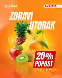 Mega Diskont Zdravi utorak 20% popusta na voće – važi <strong>24. marta 2026.</strong>
